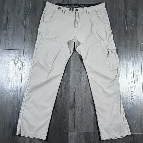 Prana Pants Mens 40x34 Grey Stretch Zion II Straight Fit Roll‎ Up Belted Nylon - Picture 1 of 9